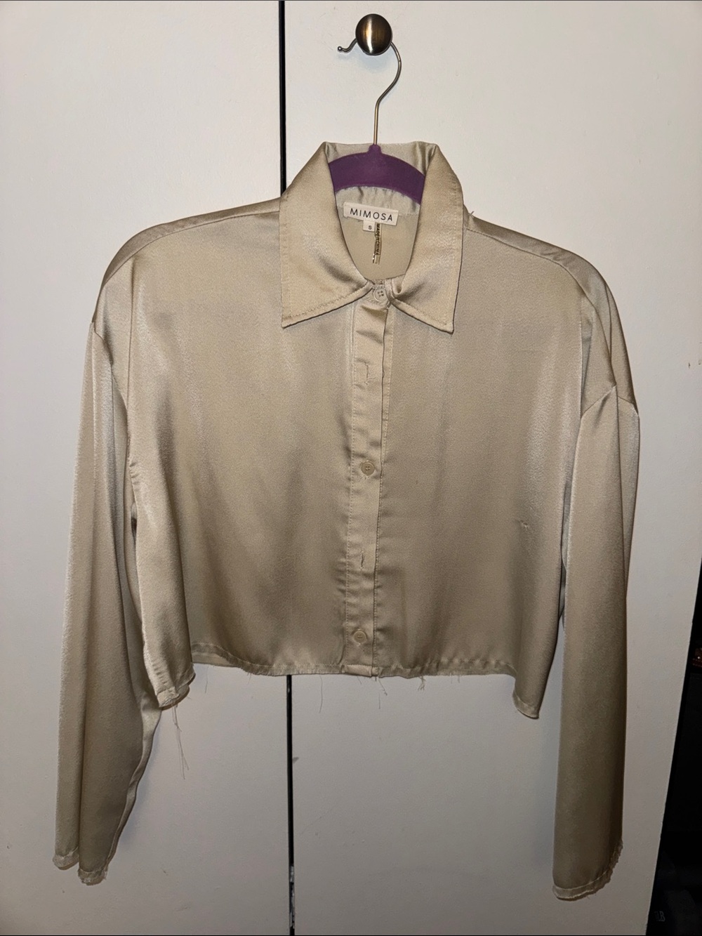 Mimosa Women's Satin Cropped Button-Down Shirt in Champagne